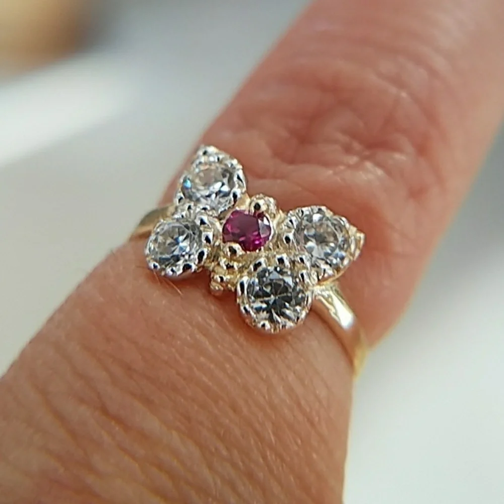 14k Yellow Gold Ruby Butterfly Ring girls pinky